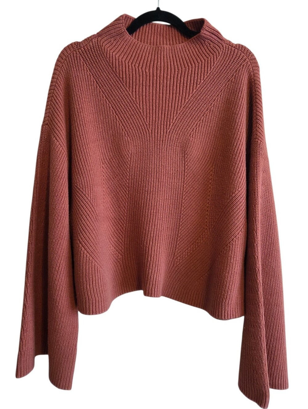 Maeve Katey Mock Neck Bell Sleeve Rust Crewneck Sweater Sz XL Casual Cozy